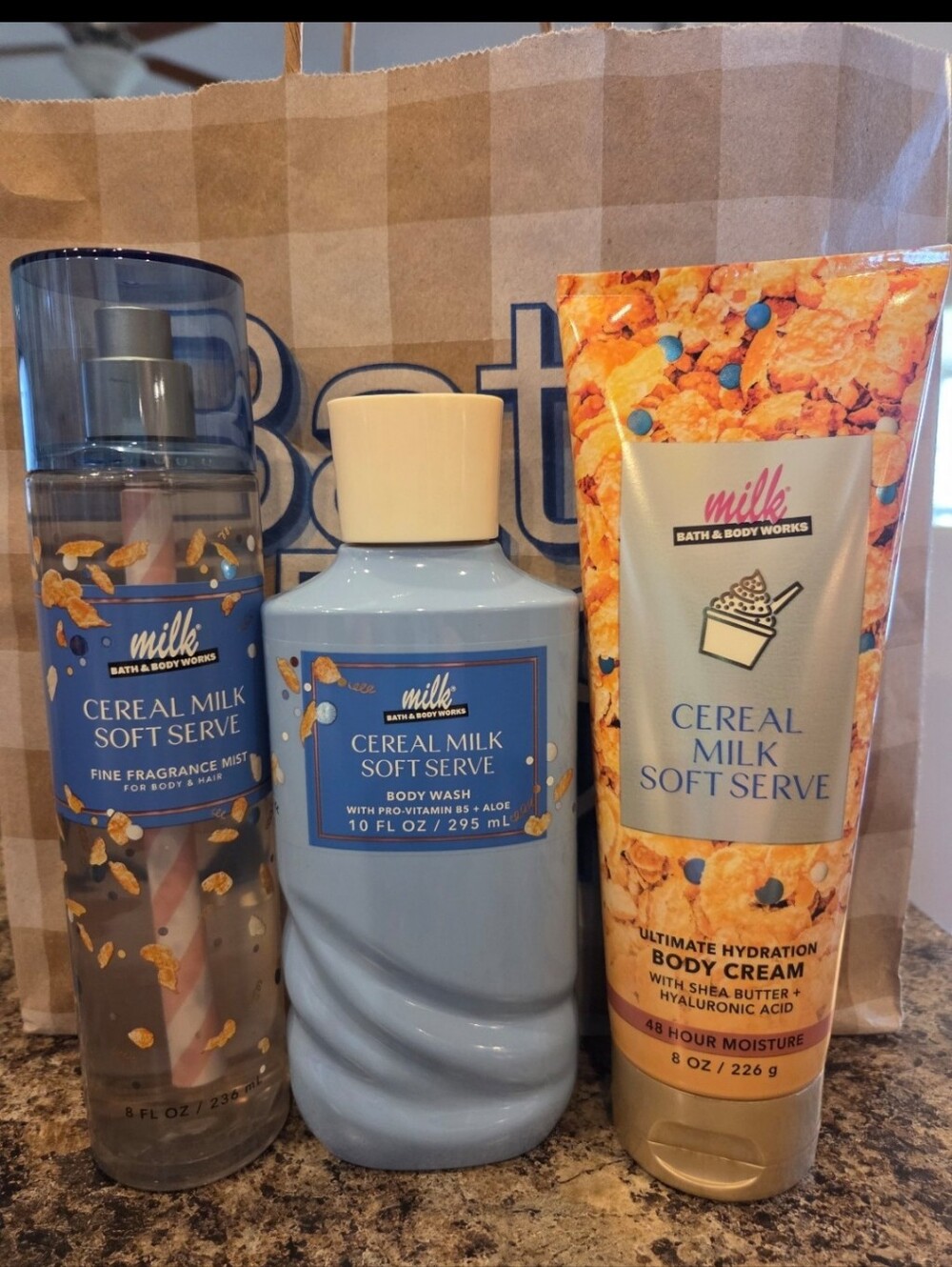 Bath & Body Works Cereal Milk Soft Serve Body Care Trio - Blue & Gold
